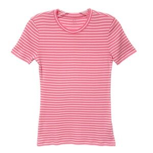 1901 Striped Crewneck Short Sleeve Cotton Blend Top